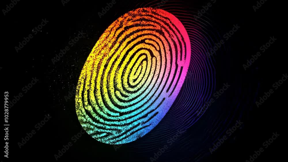 Rainbow fingerprint being scanned on black background Rainbow fingerprint being scanned on black background