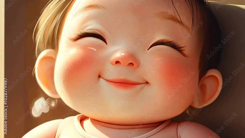 A baby with rosy cheeks smiles brightly, basking in the warm glow of the afternoon sun A baby with rosy cheeks smiles brightly, basking in the warm glow of the afternoon sun