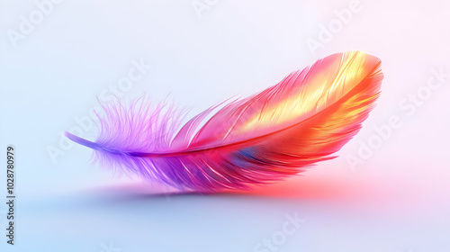 3D Floating Feather with Glowing Aura Symbolizing Lightness and Mastery in Modern Design Trends - Isolated Icon on White Background