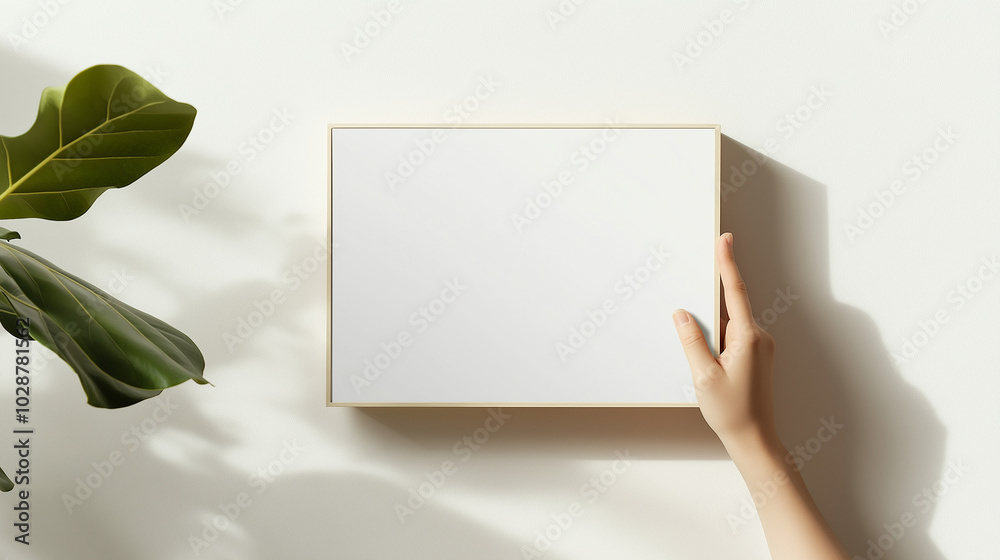 hand holding blank frame, wooden photo frame, close-up of a hand holding the frame hand holding blank frame, wooden photo frame, close-up of a hand holding the frame