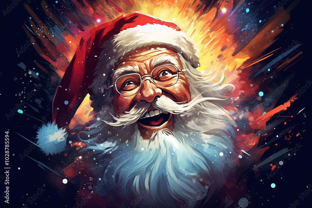 Vibrant Santa Claus with Explosive Background Vibrant Santa Claus with Explosive Background