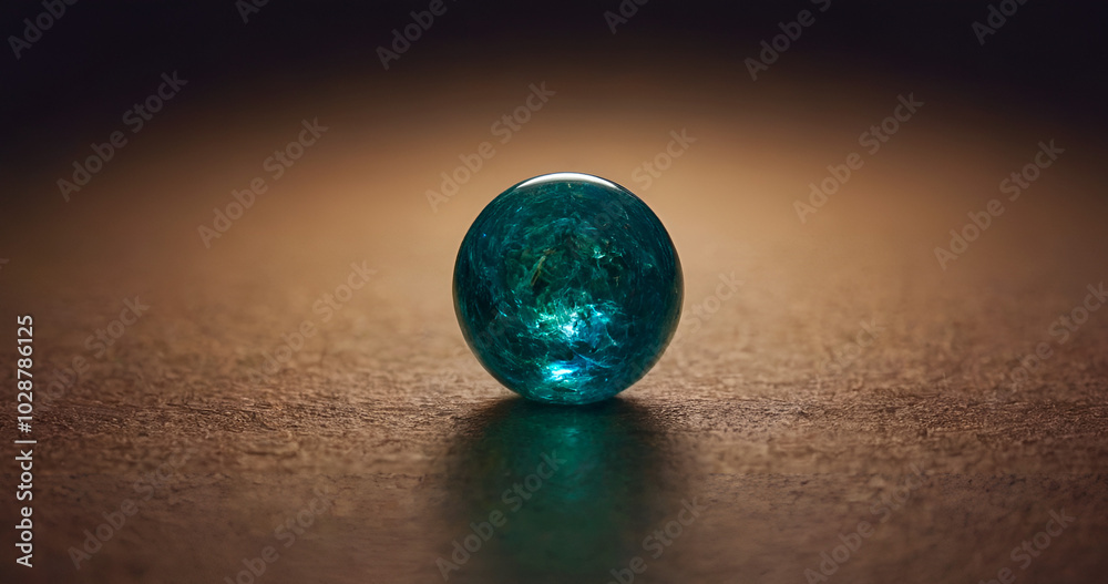 Elegant glass orb with shimmering blue hues resting on a textured surface for backgrounds and design elements Elegant glass orb with shimmering blue hues resting on a textured surface for backgrounds and design elements