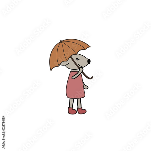 Cute cartoon mouse with umbrella