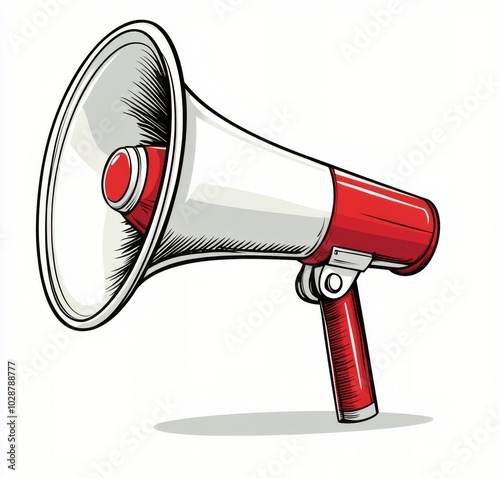 A colorful megaphone positioned on a white background for announcements and p...