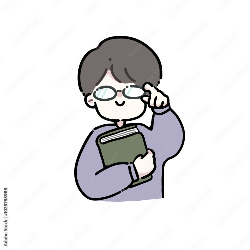 本を持った眼鏡の男性 本を持った眼鏡の男性
