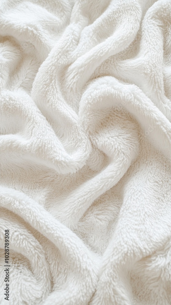 Soft, plush white towel fabric with gentle folds and creases, creating a luxurious and cozy texture perfect for spa or bathroom settings. Soft, plush white towel fabric with gentle folds and creases, creating a luxurious and cozy texture perfect for spa or bathroom settings.