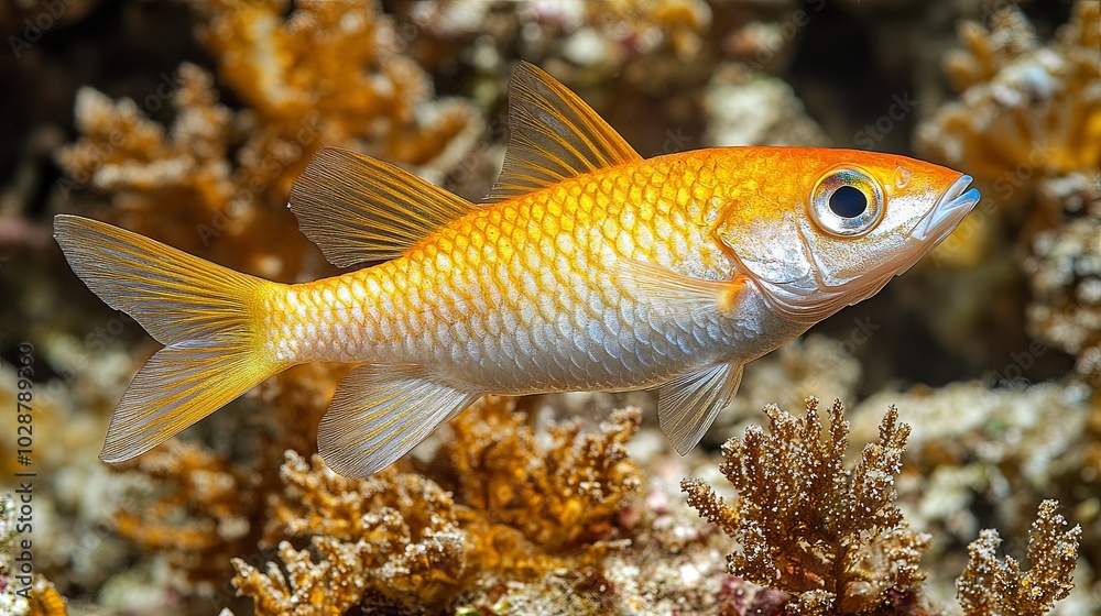 Vibrant Orange Fish Swimming in Coral Reef Vibrant Orange Fish Swimming in Coral Reef