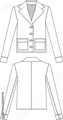 with pocket collared buttoned long sleeve loose jacket trenchcoat coat overcoat man mens male women unisex female  template technical drawing flat sketch cad mockup fashion woman design style model
