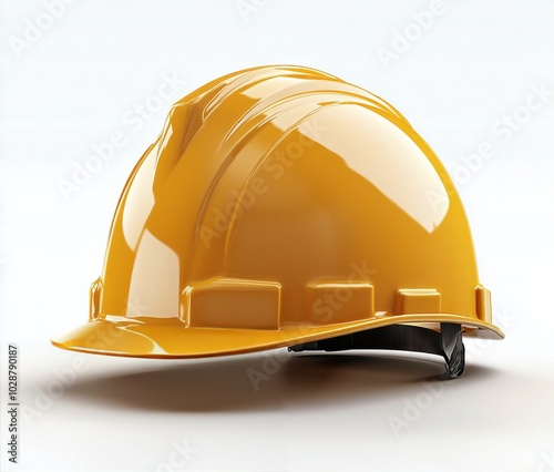 A yellow hard hat resting on a flat surface in a well lit indoor setting
