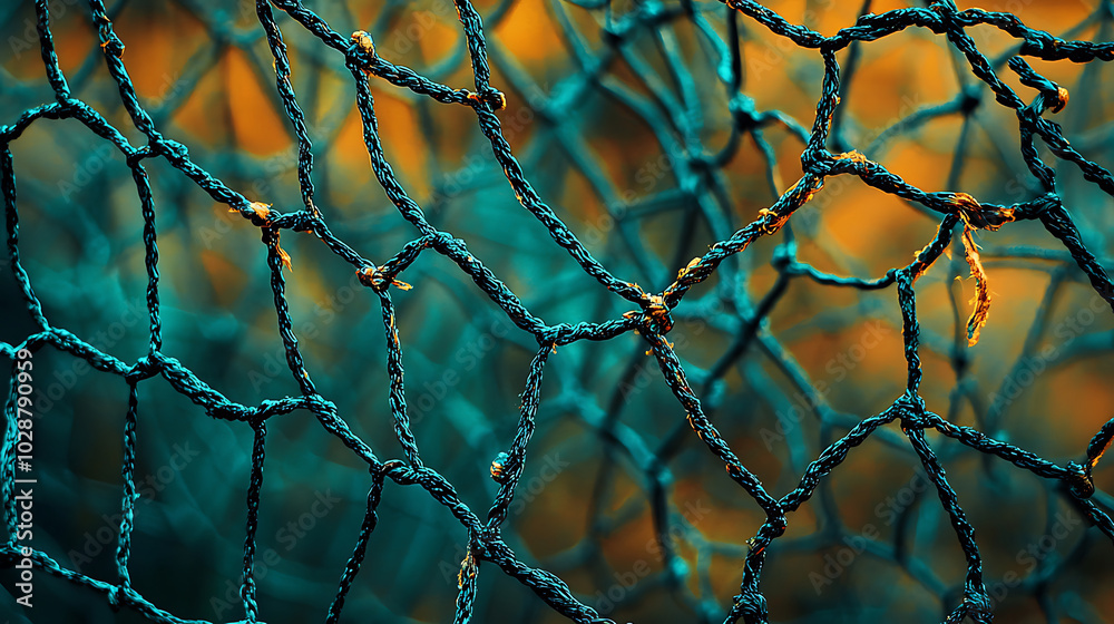 A close-up image of a football net, with the blurred background adding a sense of depth. The textured netting emphasizes the details of the game, making this image suitable for sports, football, or go A close-up image of a football net, with the blurred background adding a sense of depth. The textured netting emphasizes the details of the game, making this image suitable for sports, football, or go