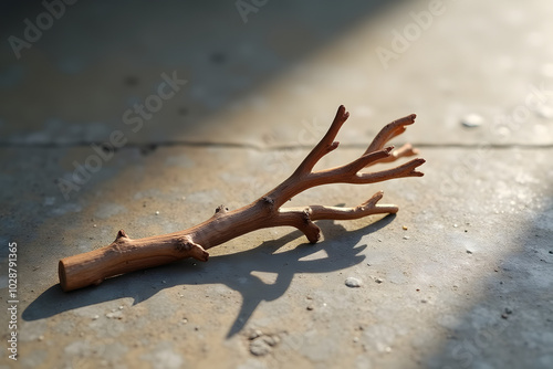 Sandalwood branch with offshoots on a textured surface, highlighting its natural beauty and organic form photo