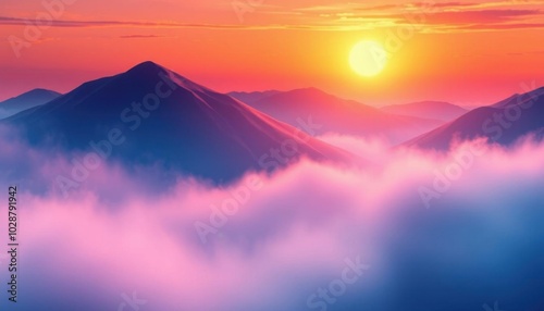 a view of a mountain range with a sunset in the background, mountain sunrise, mountains and colorful sunset!!, beautiful sunrise, vibrant sunrise, sun rises between two mountains