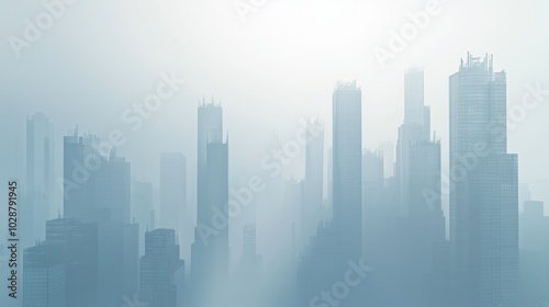 Urban Smog: Panoramic City Skyline Silhouettes in Hazy Atmosphere, Symbolizing Air Pollution Crisis. Ultra-Detailed, Cinematic Light.