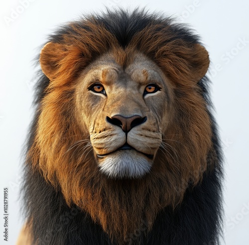 A majestic lion gazing directly at the camera in its natural habitat during g...