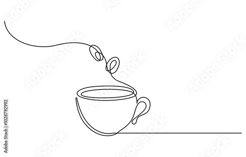 Continuous one line drawing cup of hot coffee graphic design. Single line art illustration hot drink on transparent background, Cup of Tea Continuous Line Icon