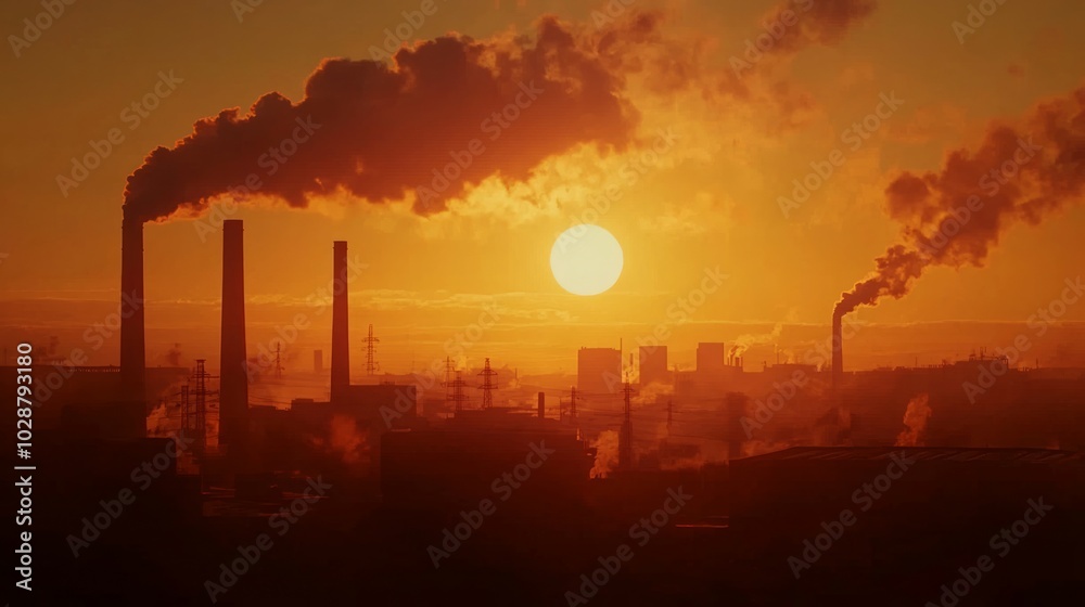 Sunset Contrast: Beauty and Pollution Collide in a Vibrant Urban Sky Sunset Contrast: Beauty and Pollution Collide in a Vibrant Urban Sky