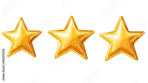 Three shiny,golden stars symbolize an outstanding performance rating or exceptional customer feedback. The radiant,luminous stars convey a sense of achievement,success.