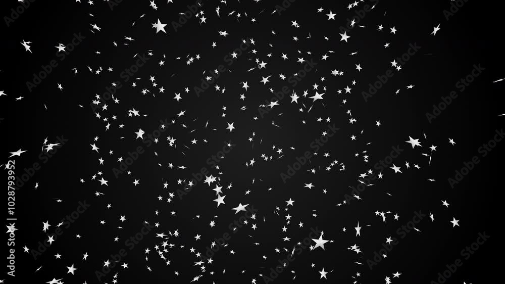 Silver stars falling straight from top on black gradient background ...