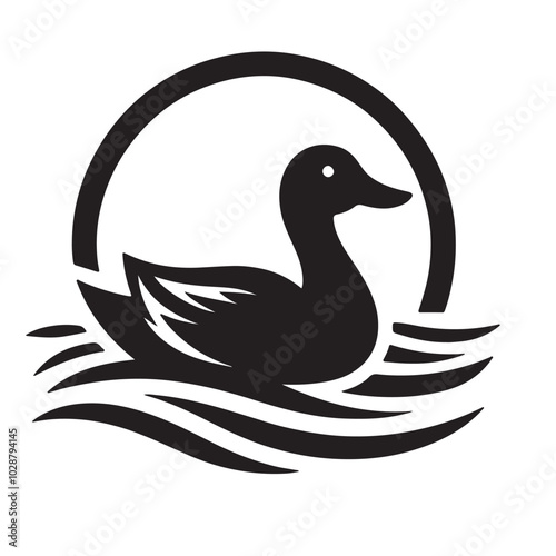 A duck swimming in water logo icon silhouette vector on white background