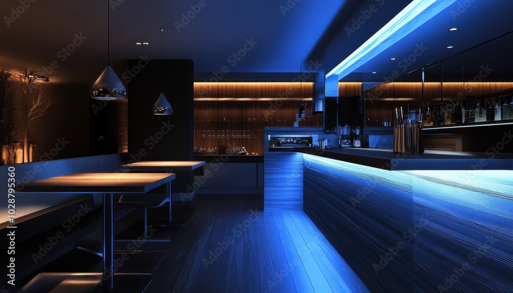 Sleek modern kitchen design with LED lighting in a contemporary urban apartment Sleek modern kitchen design with LED lighting in a contemporary urban apartment