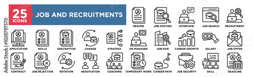 Job Recruitment icon collection set. Containing design career, job, employee, recruitment, business, interview, hiring