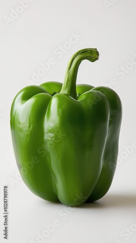 Single green bell pepper, white background, 4K hyperrealistic photo