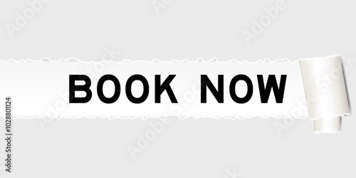 Ripped gray paper background that have word book now under torn part