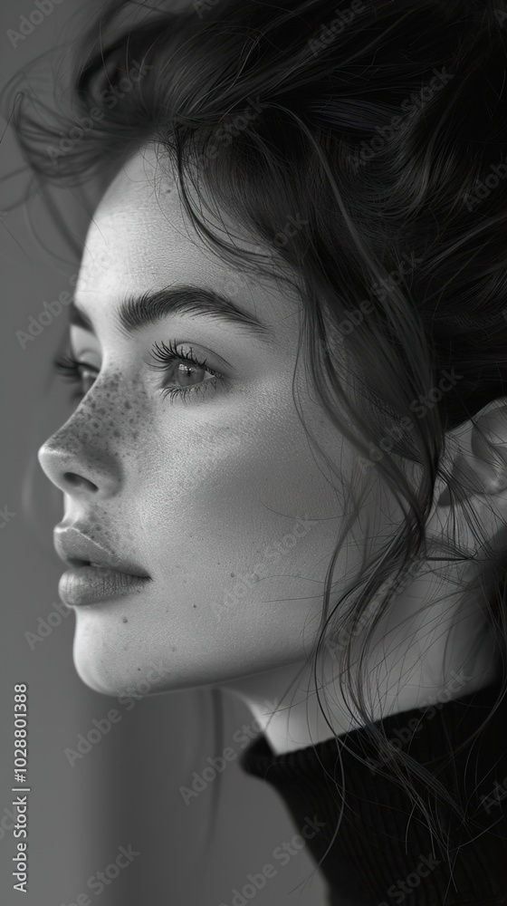 Black and White Portrait of a Woman with Freckles Black and White Portrait of a Woman with Freckles