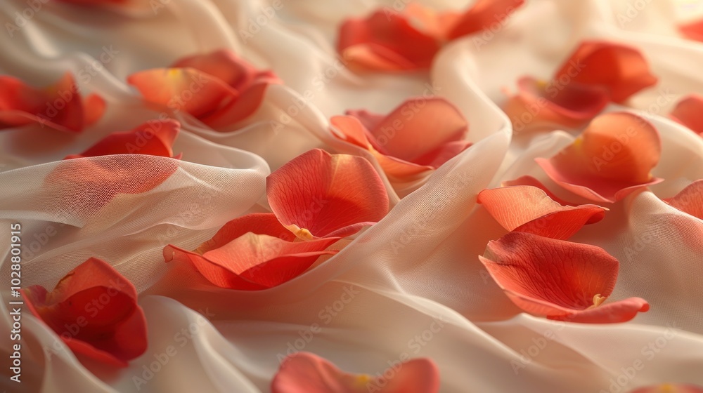 Fresh red rose petals on clean, soft white fabric, creating a luxurious and romantic backdrop. Fresh red rose petals on clean, soft white fabric, creating a luxurious and romantic backdrop.