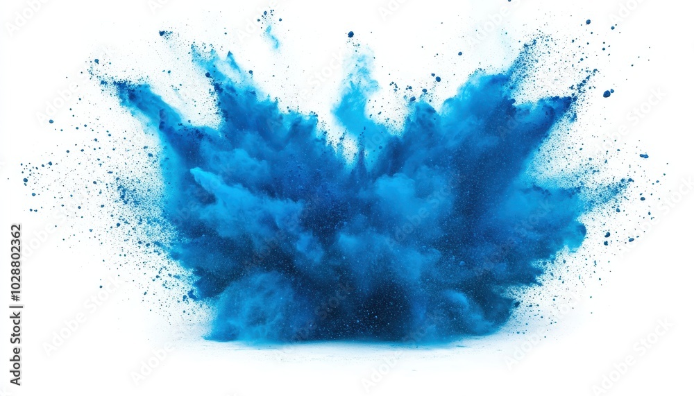 Bright cyan blue holi paint explosion on a white background for festive celebrations Bright cyan blue holi paint explosion on a white background for festive celebrations