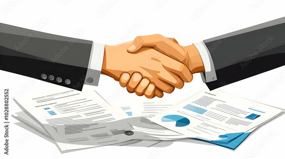 3D Handshake Icon with Financial Contract - Symbolizing Finalized Business Deal, Isolated on White Background for Business Infographics