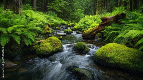 A Moss-Covered Stream Winding Through a Lush Forest