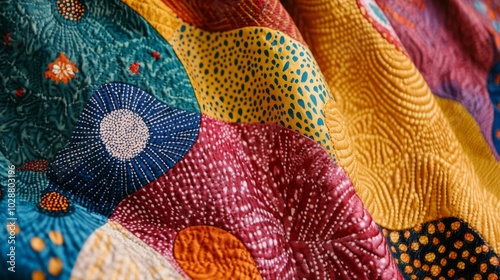 A colourful close up image of a traditional ShweShwe South African dress fabric 