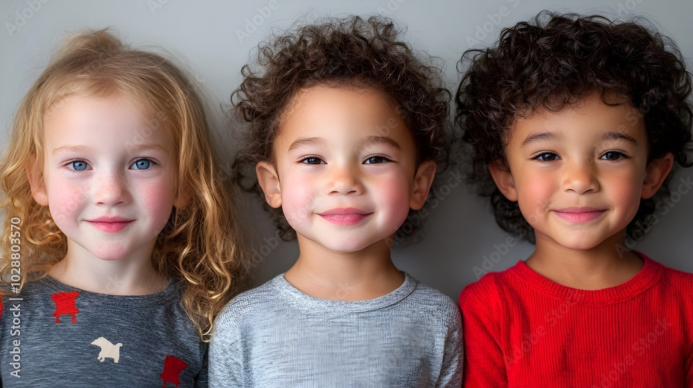 A group of diverse,happy children of different races and genders smiling and standing together in a playful and inclusive portrait representing social acceptance. A group of diverse,happy children of different races and genders smiling and standing together in a playful and inclusive portrait representing social acceptance.
