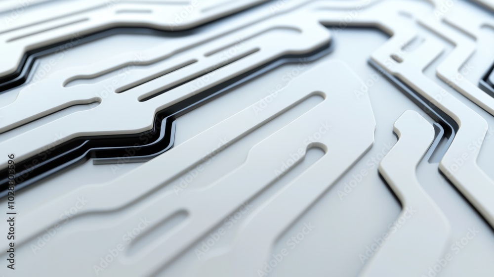 Abstract close-up of a futuristic circuit board design in monochrome tones, AI Abstract close-up of a futuristic circuit board design in monochrome tones, AI