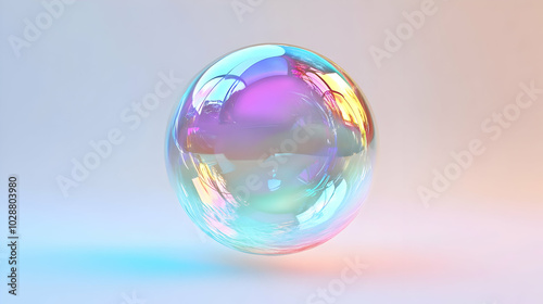 3D Holographic Discount Bubble Concept: Shimmering Translucent Bubble Floating in Space with Embedded Product Info, Symbolizing Interactive Sales Promotions