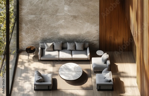 Modern living room with natural light, plants, and stylish furniture in a con...