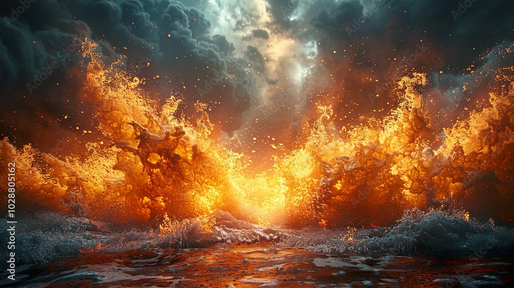 Fiery Storm Clouds Over a Turbulent Sea: A Digital Painting Fiery Storm Clouds Over a Turbulent Sea: A Digital Painting