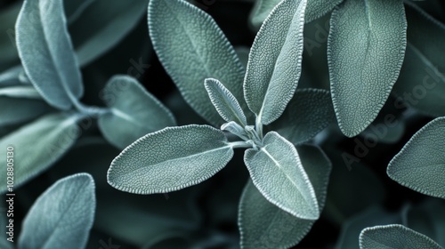 Close-up of Soft Green Sage Leaves with Detailed Texture