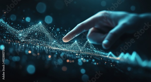 Visualizing data through touch in a futuristic digital environment with glowi...