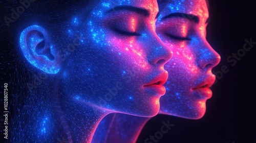 Digital Art of Two Women with Glowing Faces