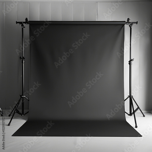 A black grey gradient studio background for an object to be be placed in front of. photo