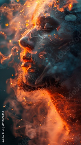 Man in Smoke and Fire: A Surreal Portrait