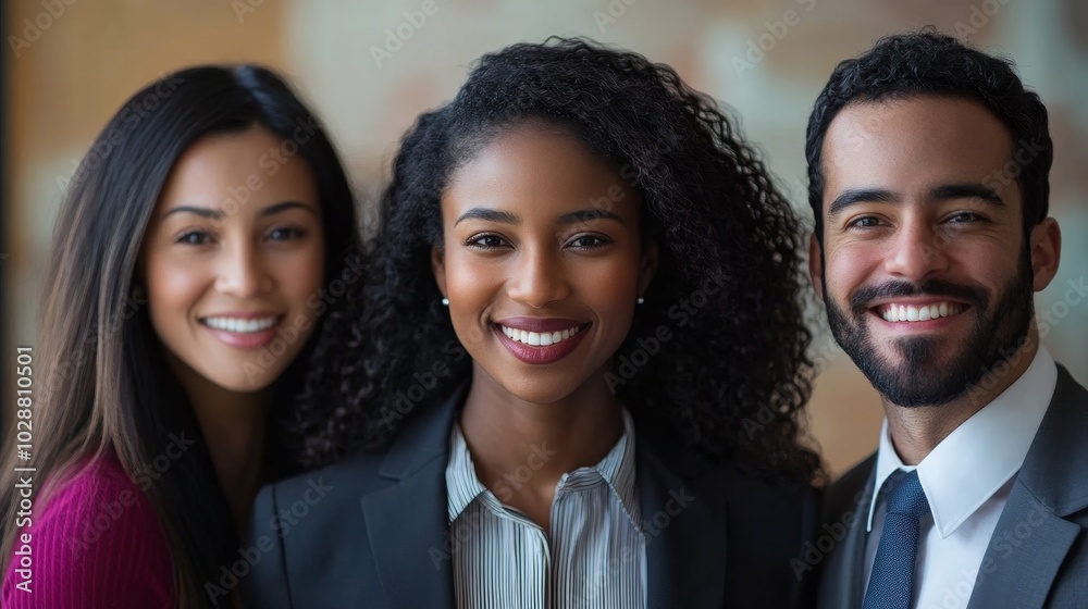 Multi-ethnic business team smiling in office, Generative AI Multi-ethnic business team smiling in office, Generative AI