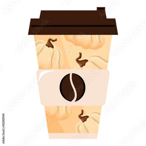 
Autumn takeaway coffee cup template with white round pumpkins and brown lid for different drink designs