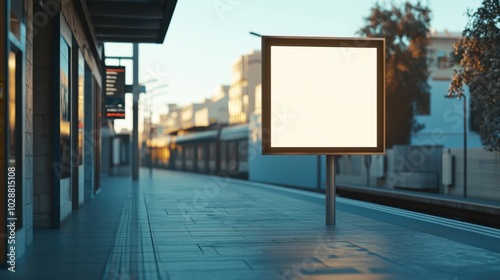 Empty billboard mockup at a train station platform, perfect for outdoor advertising and marketing in a busy, urban setting