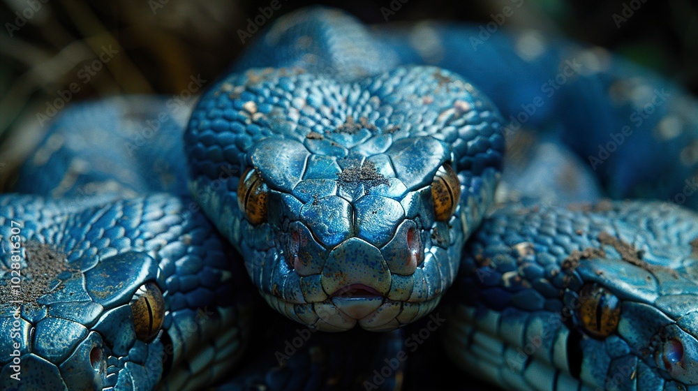 Close-Up of a Blue Snake with Striking Eyes Close-Up of a Blue Snake with Striking Eyes