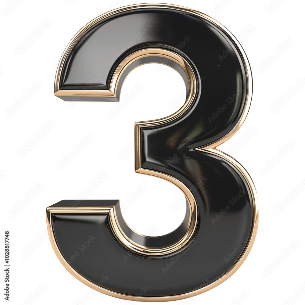 The number 3 is black and shiny The number 3 is black and shiny