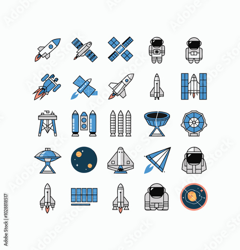 Aerospace engineering icons pack illustration