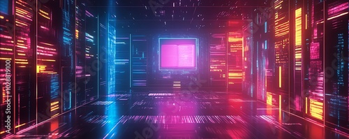 Wallpaper Mural Digital learning interface showcasing holographic book projections, an AI tutor avatar, and minimalist abstract data visualizations for an immersive experience Torontodigital.ca